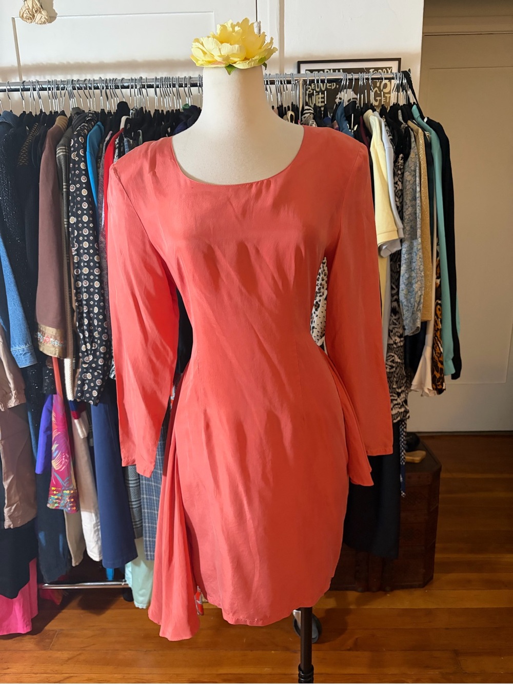 VTG Jonathan Martin 100% Silk Coral Draped Asymmetrical Dress Small 7/8